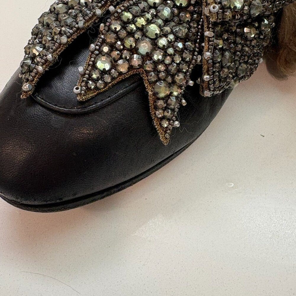 Gucci Princetown Fur Lined Crystal Bow Mule Slippers Black Leather Size 36 6 - Picture 7 of 17